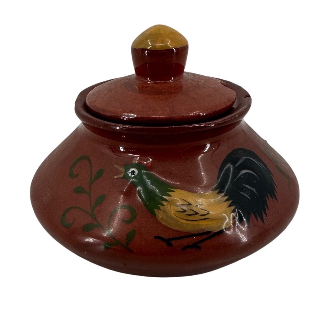Vintage Ucagco Ceramics Japan Rooster Sugar Bowl Jam Jar Hand Painted Farmhouse